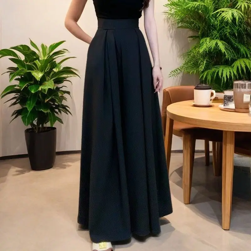 High Waist Straight Leg Pants Skirt Pants Floor Length Women's Magic Tape Trousers Wide Leg Pants Slimming Effect