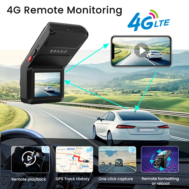 2Inch 4K 4G Dashcam With Dual Lens Record Wifi GpsTrackingFit Remote live Video Check On Phone 12-24V Power Supply  Car Camera