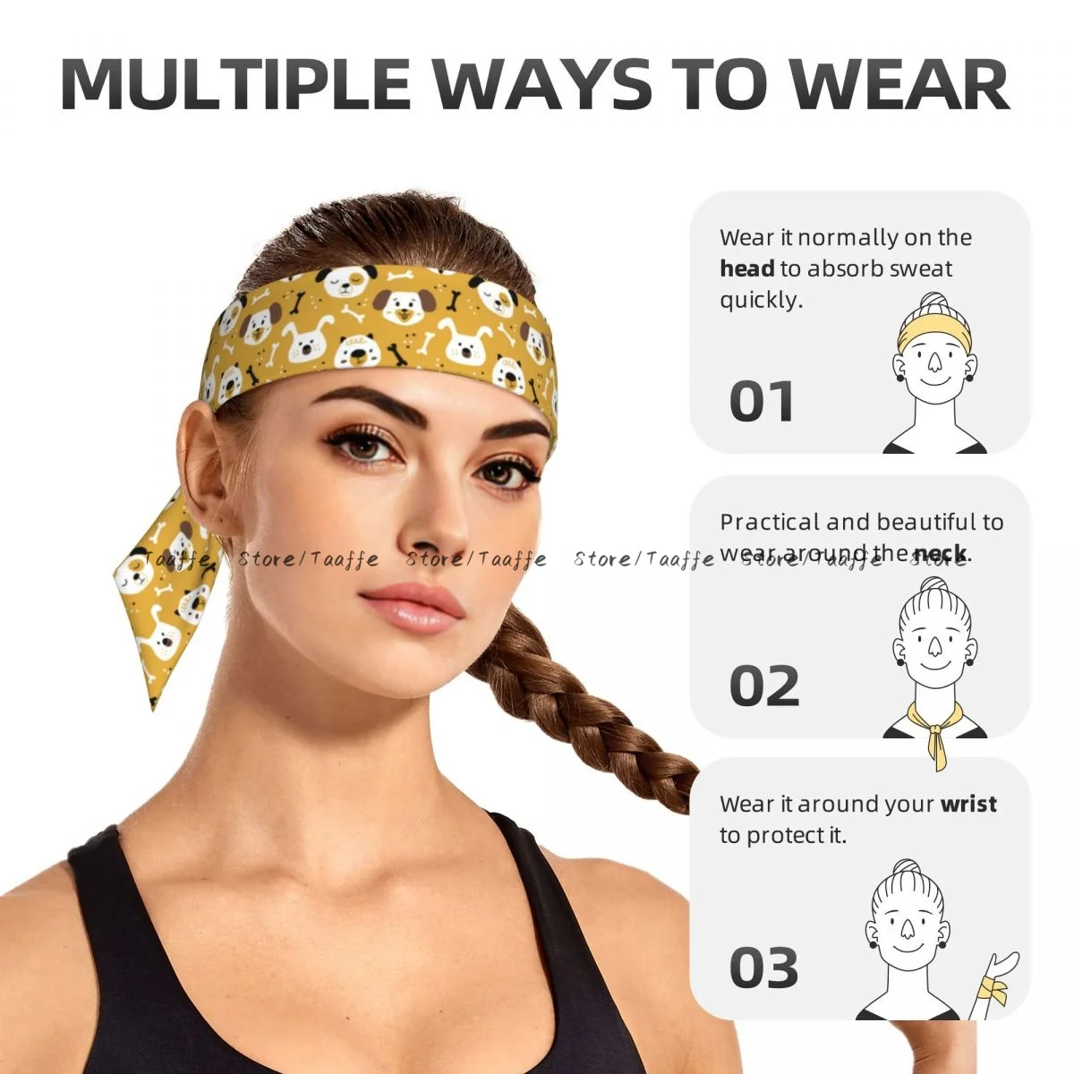 Cute Dog Faces In Scandinavian Style Bandanas Hairband Head Tie Sports Headband for Running Tennis Karate Athletics Brief Style