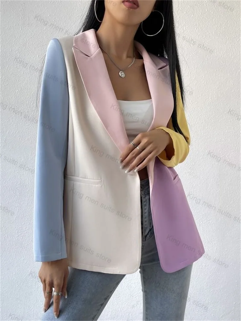 Splicing Colors Women Suits Blazer 1 Piece Cotton Prom Dress Colorful Formal Office Lady Coat Outfit Tailored Made Party Jacket