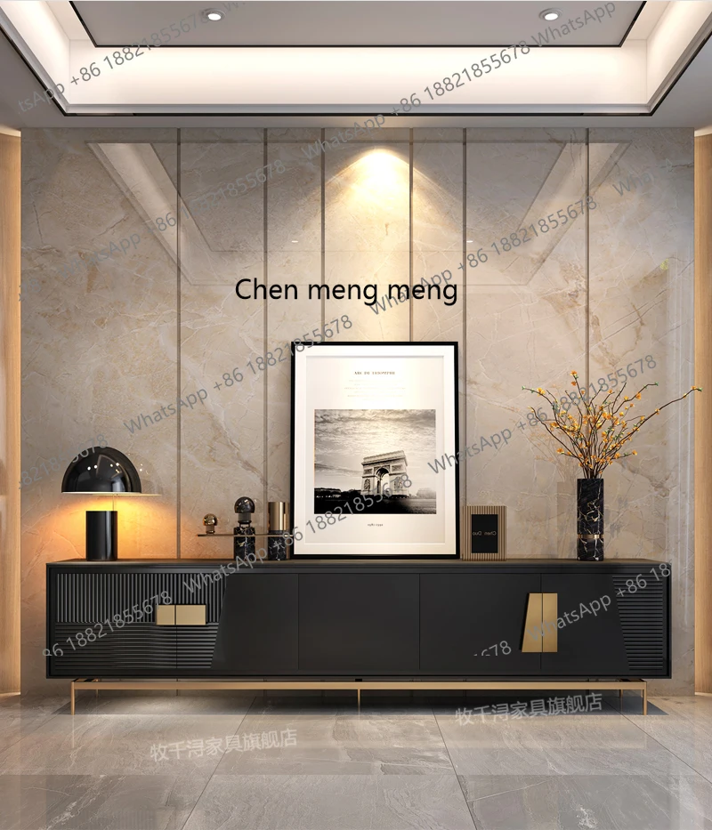 

Italian light luxury marble TV cabinet villa living room high-end black locker French retro wind rock slab floor cabinet
