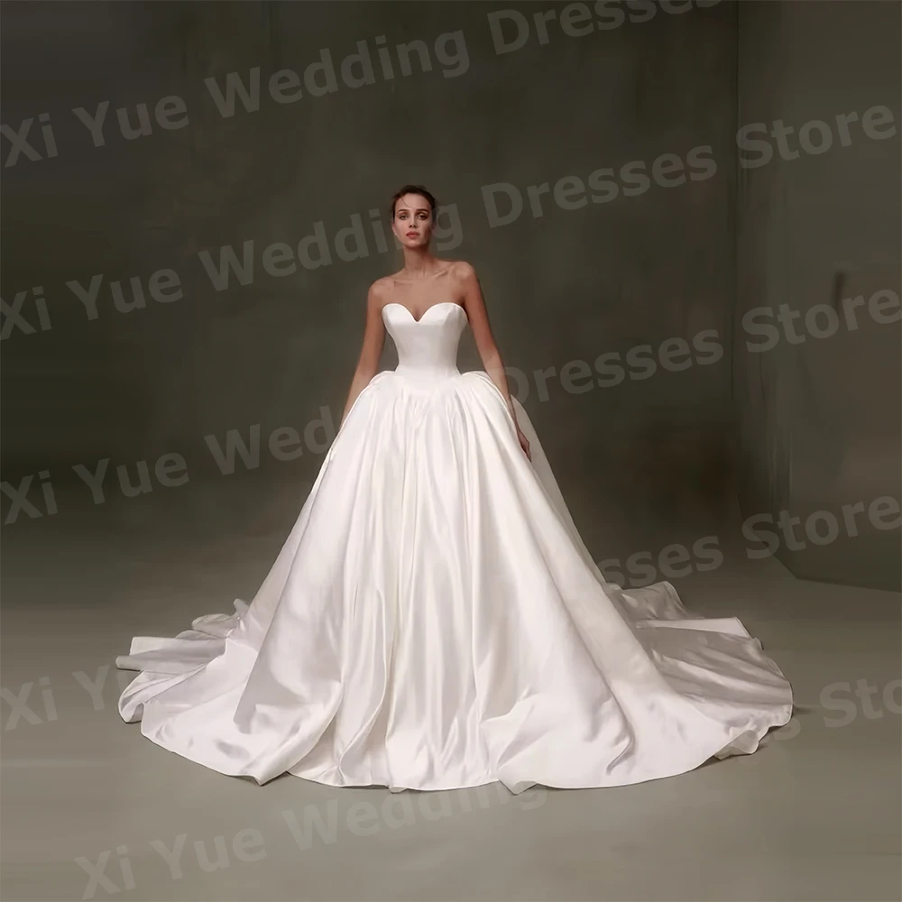 Gracioso uma linha vestidos de casamento feminino bonito querida vestidos de noiva princesa sem mangas sem costas personalizado vestidos de novia