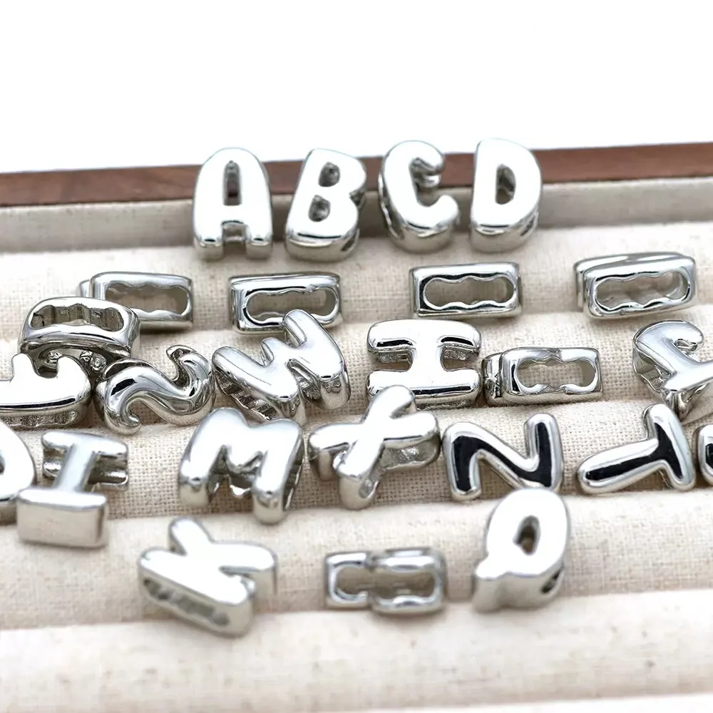 26Pcs-﻿Glossy Gold /Silver Color  26 English Letter Bead, Big Hole Initial Beads,DIY Jewelry Making Supplies