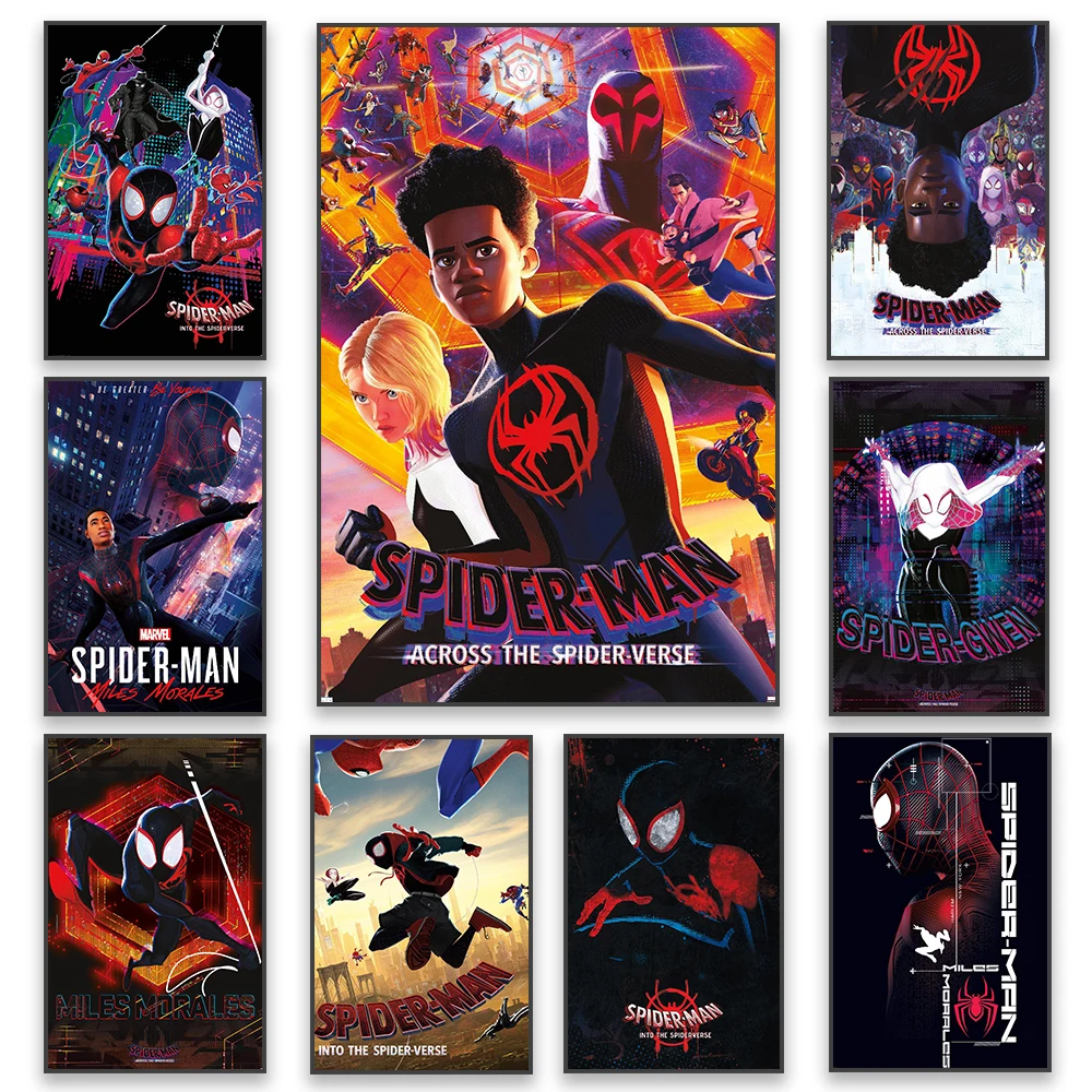 Spider Man Across the Spider Verse Poster New Disney Cartoon Movie Art Canvas Painting Superhero Wall Art Prints Bedroom Decor