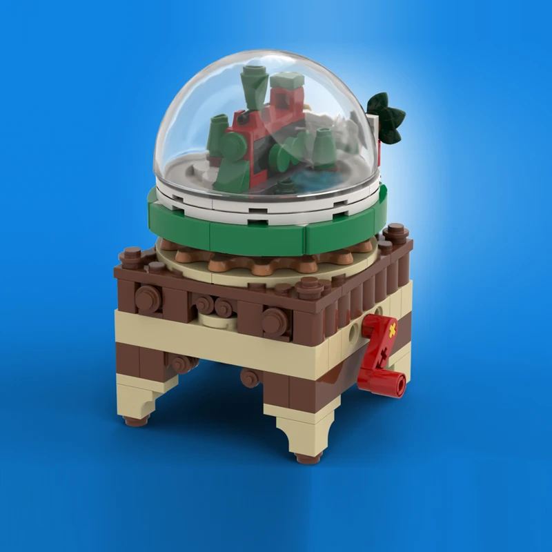 City Street View Model MOC Building Bricks Turntable Train Snow Globe Modular Technology Children Holiday Gift Assemble Toy Suit