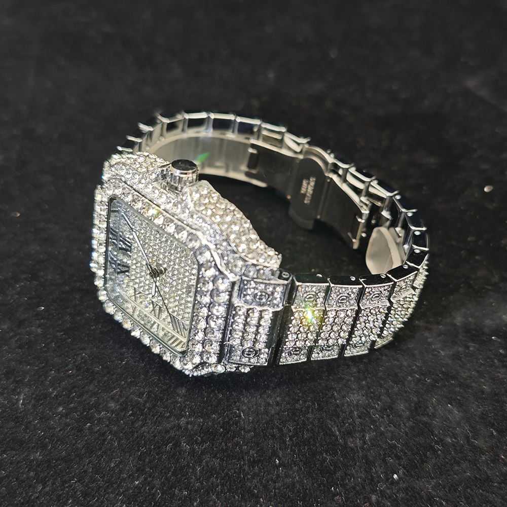 Роскошные мужские часы с бриллиантами, часы в стиле хип-хоп из нержавеющей стали, уникальные водонепроницаемые наручные часы Bling Ice Out, мужской подарок, новинка 2025 г.