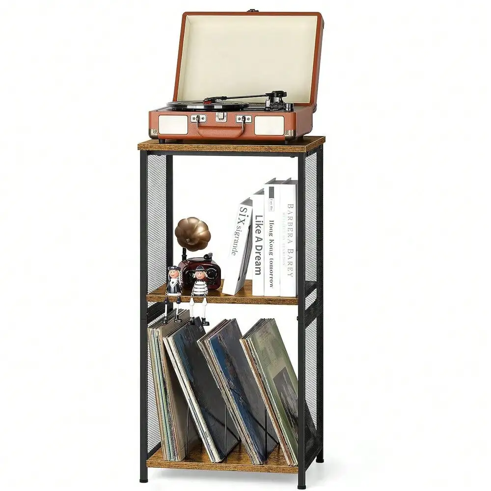 3 Tier Side Table Record Player Stand Table With Vinyl Storage Hold 170 Albums