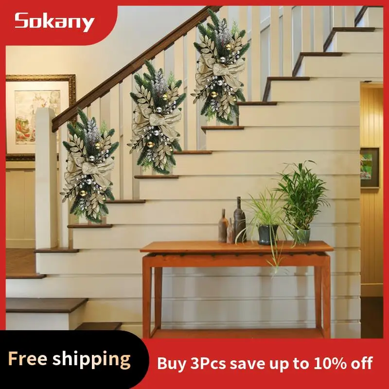 

A59E-Christmas Swag, Stair Christmas Garland For Stairs, Door, Fireplace, Window, Outdoor Indoor Christmas Decor 60X30cm