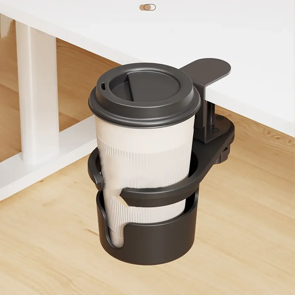 360° Rotating Anti-Spill Cup Holder for Desk or Table, Adjustable Clamp Bottles Holder