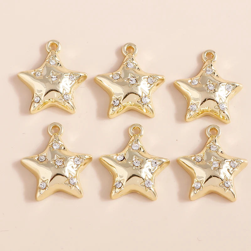 Mix 8 Stück Goldfarbe Herz Mond Sterne Bär Kristall Perlen Charms für DIY Schmuckherstellung Zubehör Anhänger Halskette Ohrringe – Detail 24