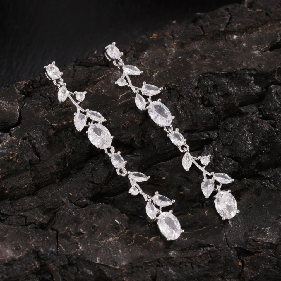 ZAKOL Fashion Long Wheatear Tassel Dangle Earrings for Women Shiny Cubic Zirconia Charm Wedding Party Jewelry Accessories