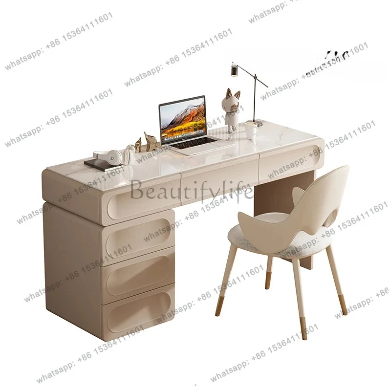 French cream style solid wood desk bedroom writing desk rock slab bedside cabinet study home desk