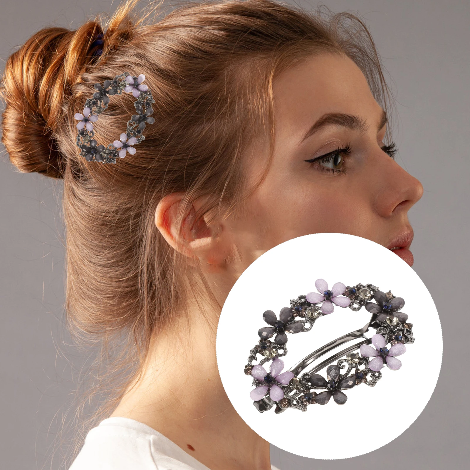 

Rhinestone Spring Hair Clip 6cm Blue Pink Vintage Flower Design for Women Daily Wear Metal Accessories Non Damaging Hairstyle