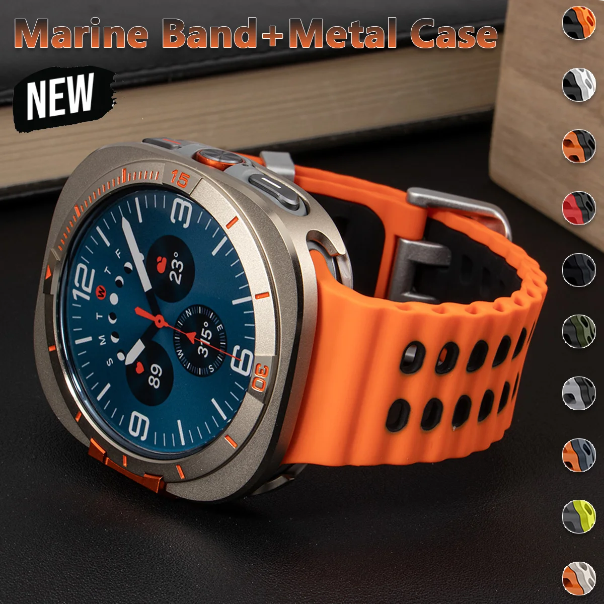 Marine Band+Metal Case For Samsung Galaxy Watch Ultra 2025 1:1Original silicone Strap Alloy+PC Cover For Galaxy Watch 7 Ultra 47