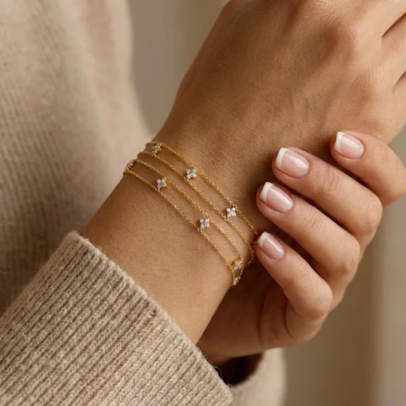 Ehhai GRA-Zertifiziertes Moissanit Kleeblatt-Armband für Damen 14k Vergoldet Doppelketten für Hochzeitsschmuck Geschenke Pulseras – Detail 9