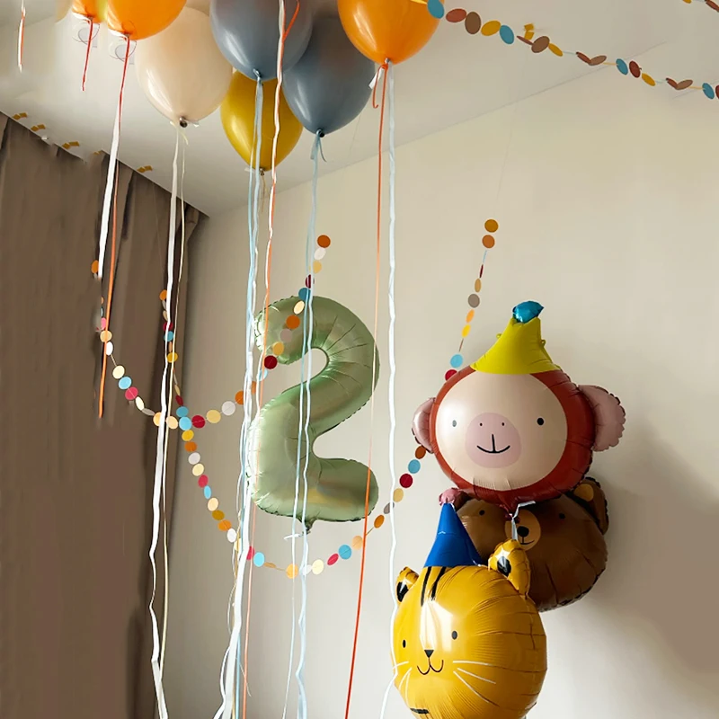 4 Uds. Mezcla de globos de película de aluminio con cabeza de Animal, mono encantador, gato, León, oso, globo de aluminio para cumpleaños para niños, accesorios de fotografía, recuerdos de fiesta