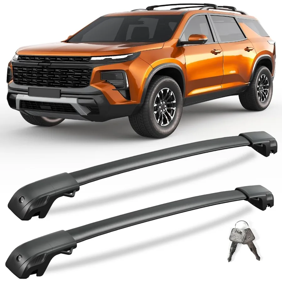 

Запираемые поперечины багажника на крышу, совместимые с Chevy Chevrolet Traverse 2022 2023 2024 2025 с приподнятыми боковыми направляющими, тяжелые 220 фунтов