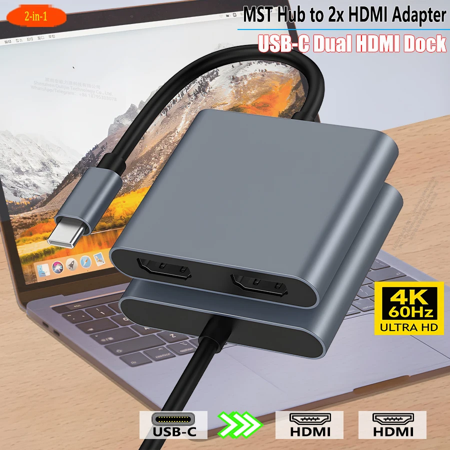 

USB C to Dual 4K HD Display Adapter Type C to HDMI-compatible Converter Extended Monitor for MacBook HP Lenovo Thunderbolt 3/4/5