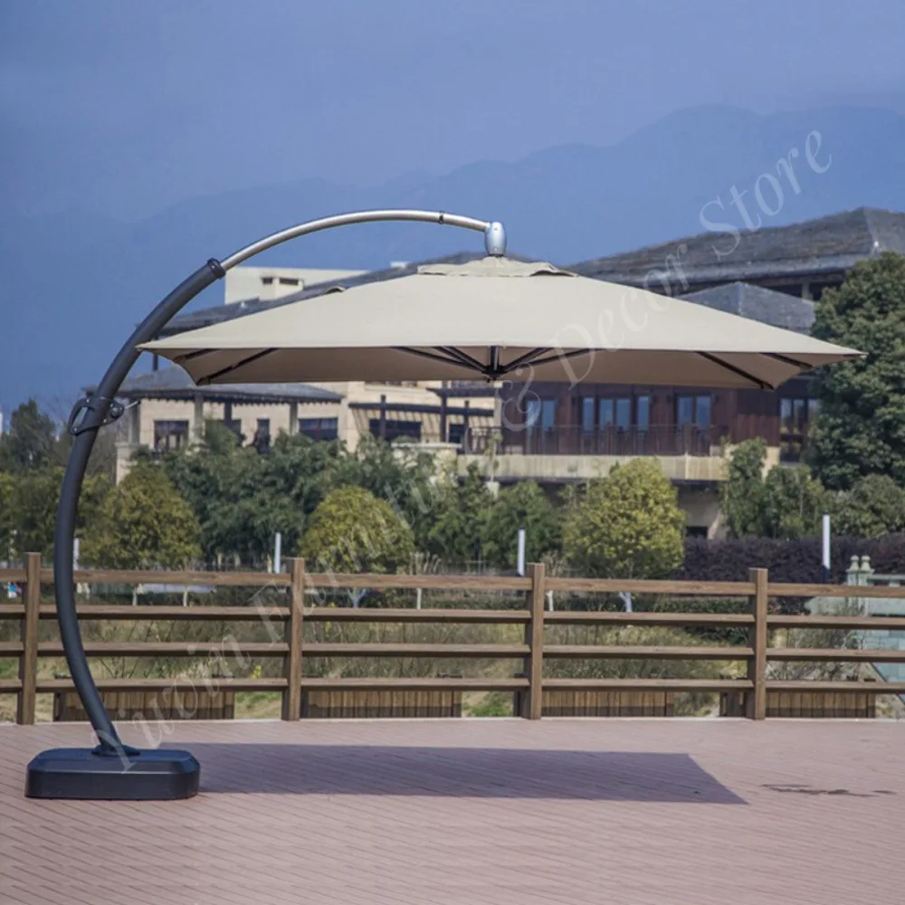 Outdoor Luxury Aluminum Alloy Roman Umbrellas Oversized Square Courtyard Large Curved Beach Umbrellas Parasols