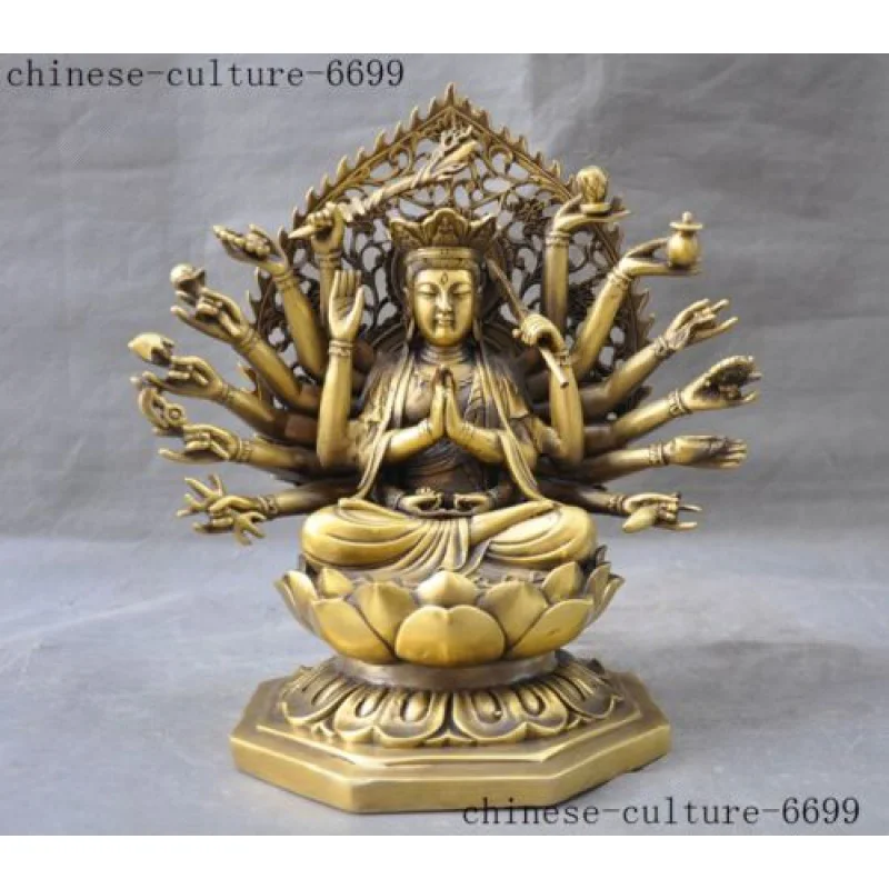 

10" Tibet brass buddhism pray Thousand Goddess of Mercy KwanYin buddha statue