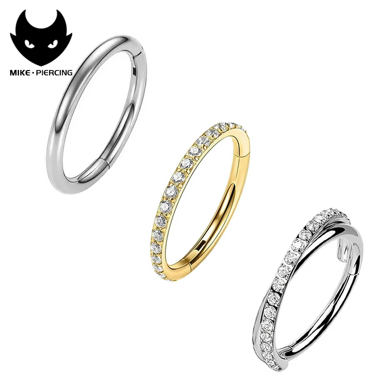 

G23 ASTM F136 Titanium Side Prong Set Half Circle Cubic 5A Zircon Nose Cilcker Conch Piercing 5/6/8/10/12mm Hoops