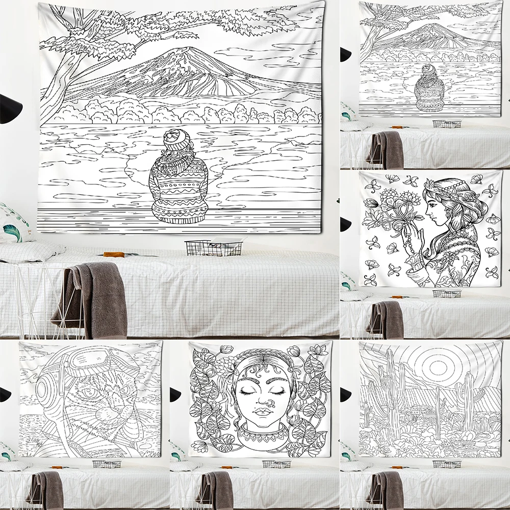 Creative line drawing printing pattern tapestry home living room bedroom wall decoration background cloth