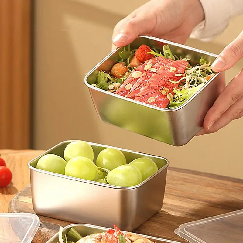 Stainless Steel Fresh Keeping Box Airtight Food Storage Container With Lid Lunch Bento Food Box Outdoor Picnic Camping Tool