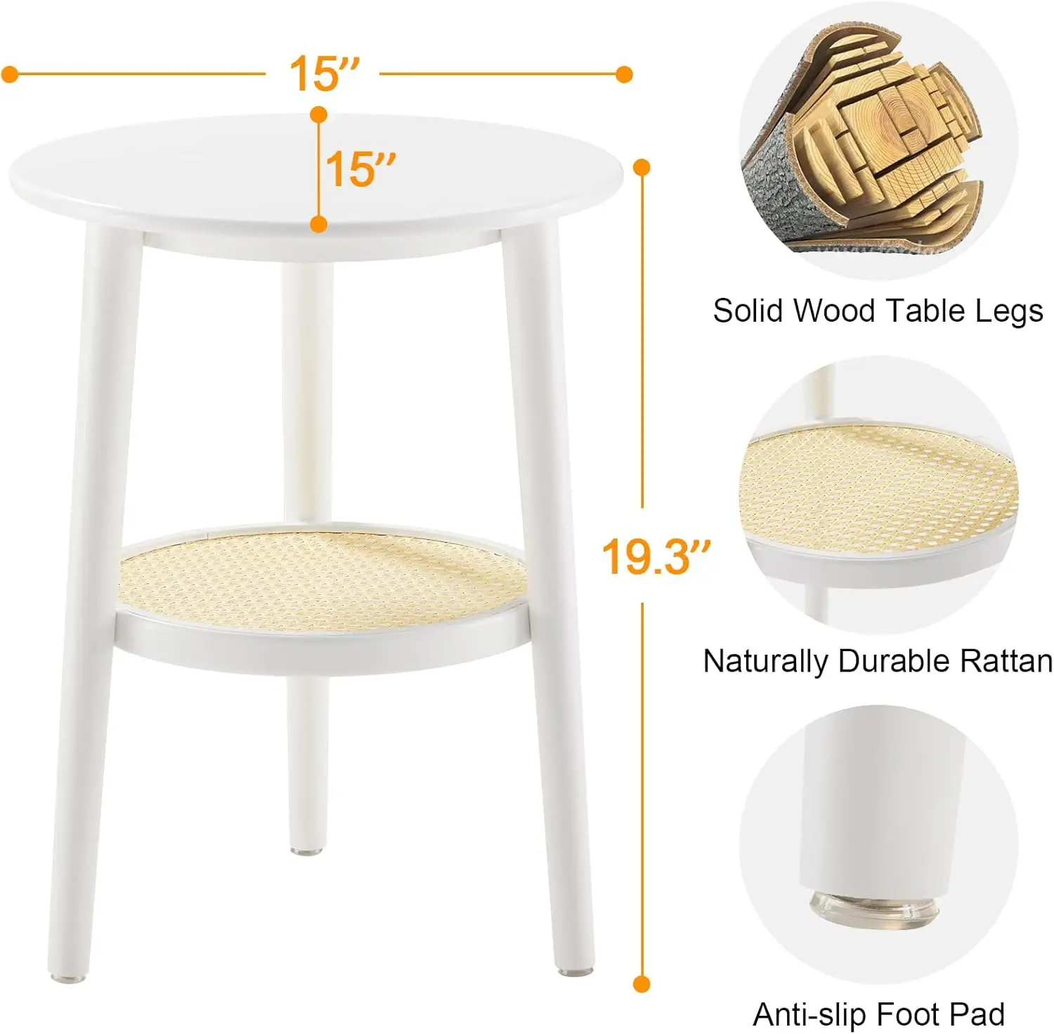 

Apicizon Round Side Table Set Of 2, White Rattan Bedside Nightstand With Storage, Small Modern End Accent Table For Living