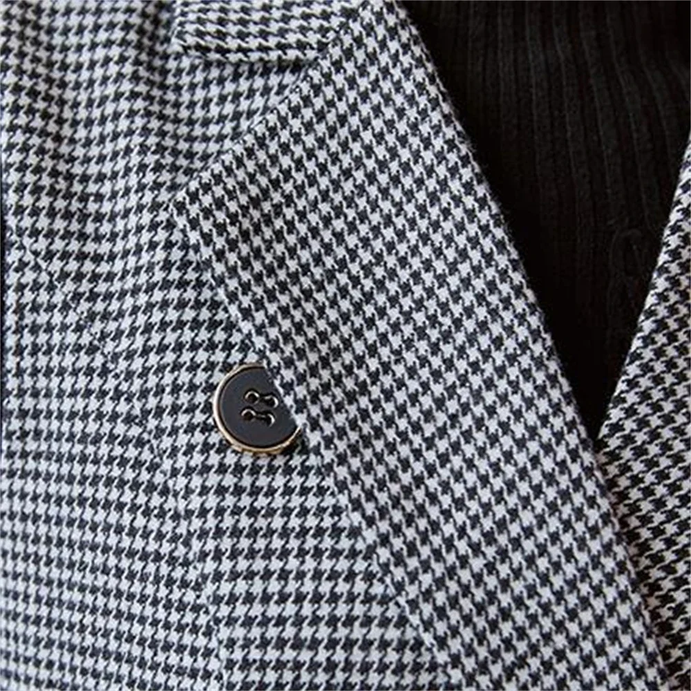 Blazer scozzese con intaglio in tweed da donna Abiti invernali doppiopetto Gilet lungo in lana Pied de poule Abito senza maniche Top con cintura divisa
