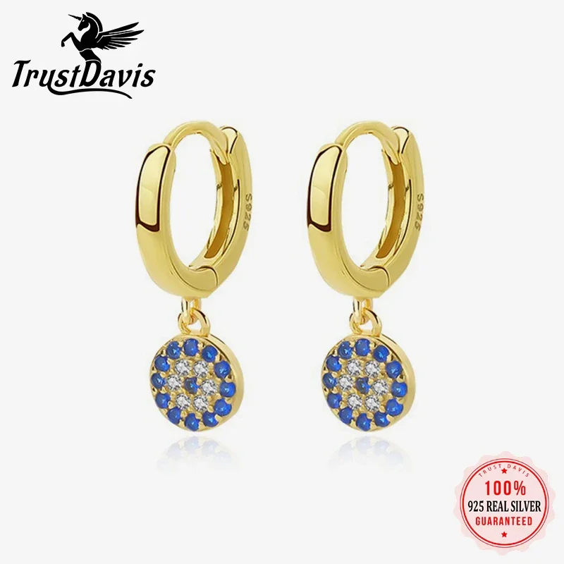 

TrustDavis 100% 925 Sterling Silver Fashion Hoop Earrings Devil's Eye Earrings with Diamonds for Women Jewelry Gift DS3892
