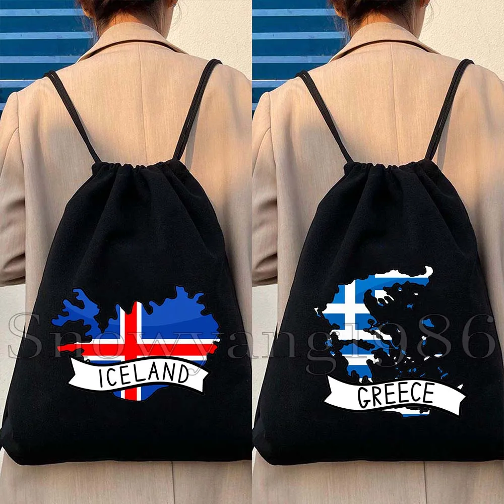 Georgia Greece Iceland Iran Ireland Italy World Countries Flag Map Gifts Canvas Drawstring Bag Backpack String Sports Sackpack