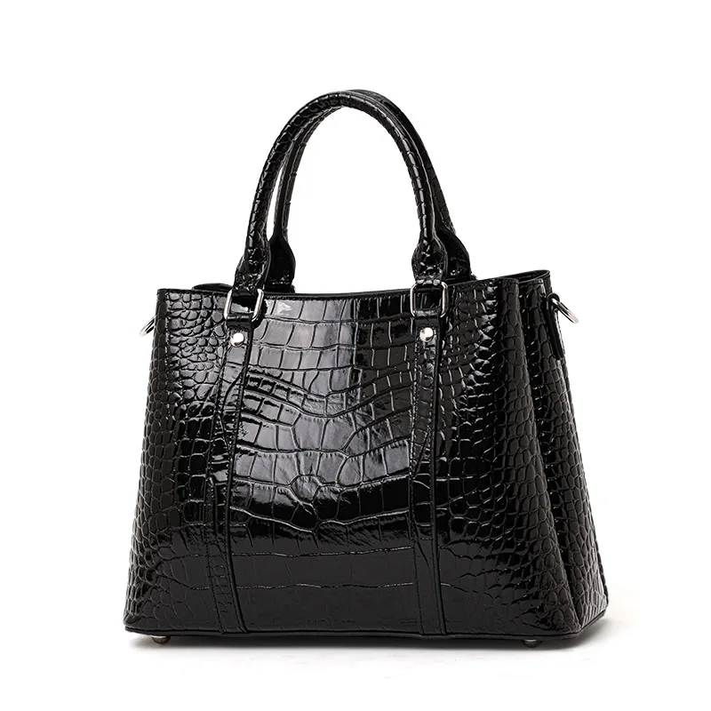 Aidrani Genuine Leather Light Luxury Crocodile Pattern Handbag for Women, 2026 New Black High-Grade Large-Capacity Tote Bag