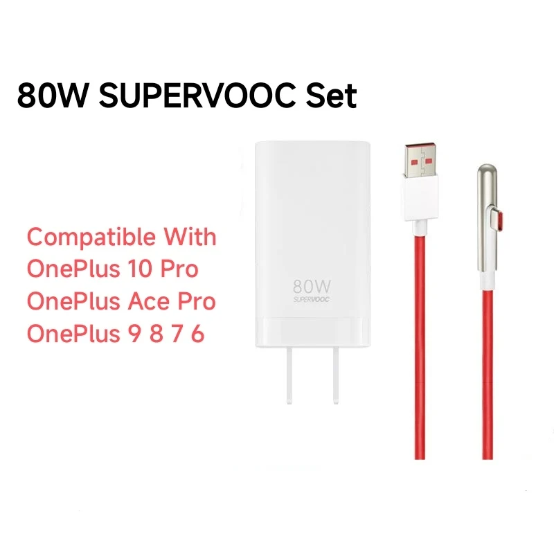 Original For OnePlus SUPERVOOC 80W Charger Set 8A Fast Charging Cable Power Adapter 90 Degree Data Cord For 10 PRO Ace 9 8 7 6