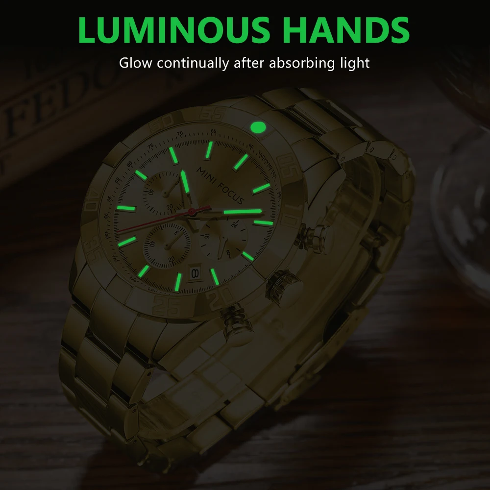 MINI FOCUS Luxury Men's Watch Stainless Steel Waterproof Fashion Quartz Wristwatches 0416G