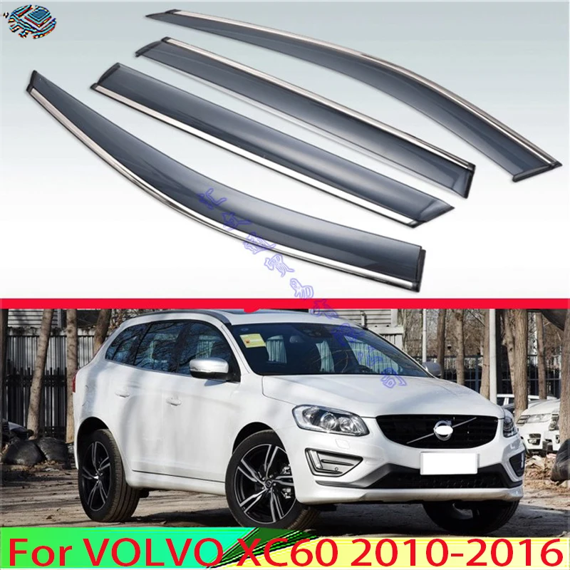 For VOLVO XC60 2010-2016 Plastic Exterior Visor Vent Shades Window Sun Rain Guard Deflector 4pcs 2011 2012 2013 2014 2015