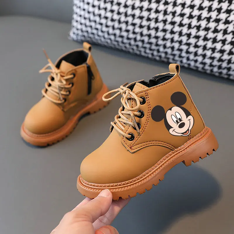 Mickey Mouse Kids Boots Bottom Warm Boots  Spring and Autumn Ankle Boots Anime Cartoon Children Boys Girls Casual Shoes 21-30