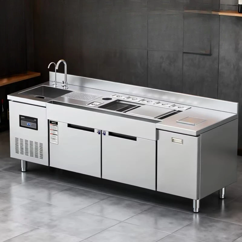 

Барная стойка из нержавеющей стали для коммерческого использования, с функцией сохранения свежести, рабочая поверхность для бармена, стол для водного бара