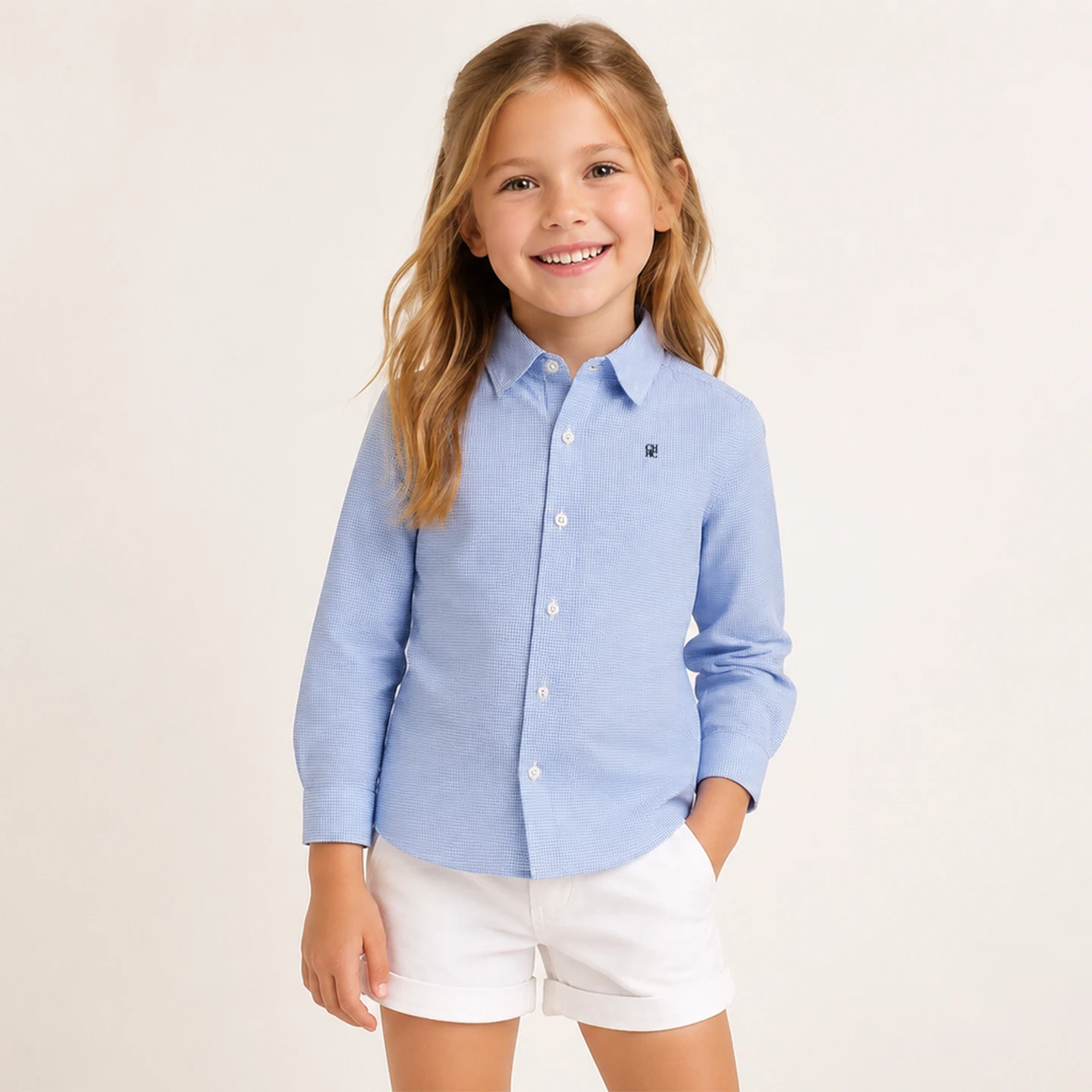 CH Besticktes Langarm-Shirt für Mädchen mit Spitzkragen, Reguläre Passform, Sportlich-Aktiv, Weiche Baumwolle, Lässiges Alltags-Oberteil – Detail 6