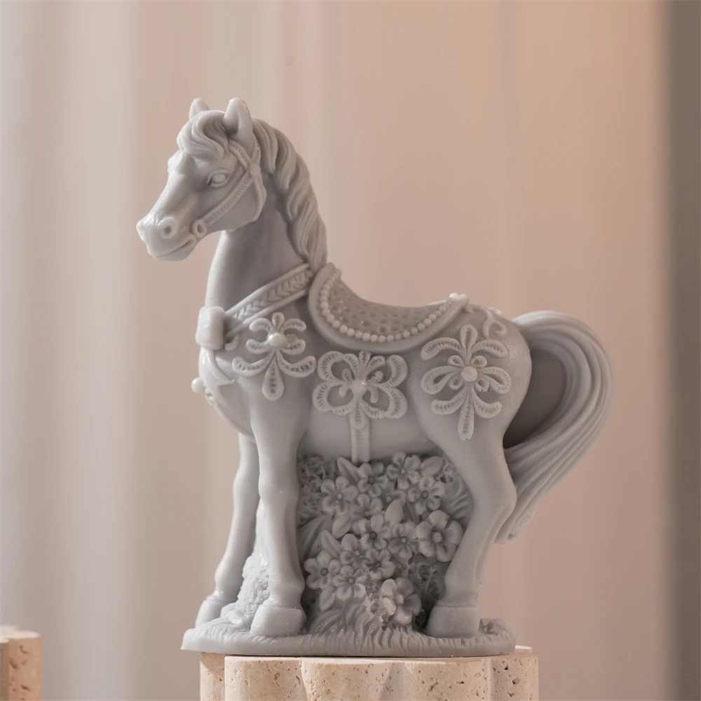 

Full Riding Sculpture Art Figurine Animal Horse Head Candle Mould Flower Horse Statue Candle Silicone Mold