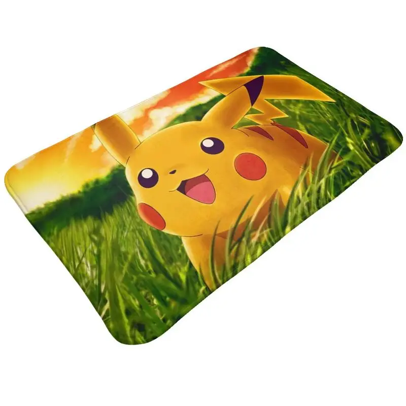 Custom Cartoon Animation Pokemon Pikachu Doormat Non-Slip Entrance Bath Kitchen Floor Door Mats Living Room Carpet Rug