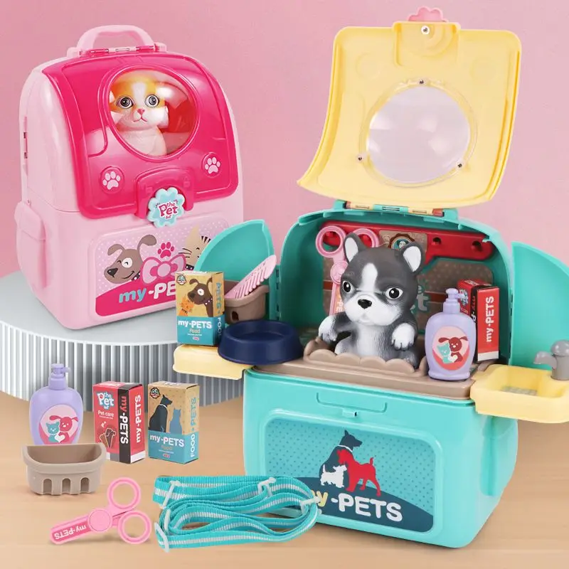 Pet Care Play Set Kit per la toelettatura del cane con zaino Doctor Set Vet Kit giocattolo educativo gioco di imitazione per i più piccoli bambini