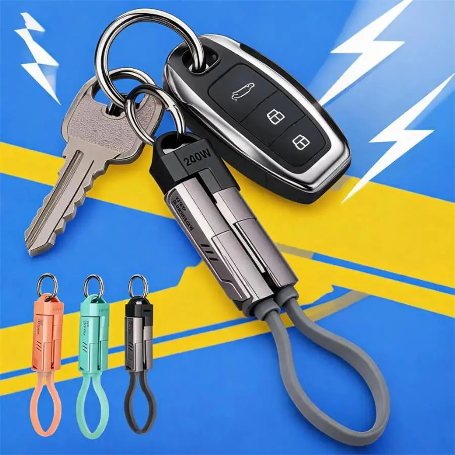 4 in 1 240W Keychain Cable Fast Charging  Data Cable USB C Type C To Type C Portable Cord PD For iPhone 15 16 17 Xiaomi Samsung