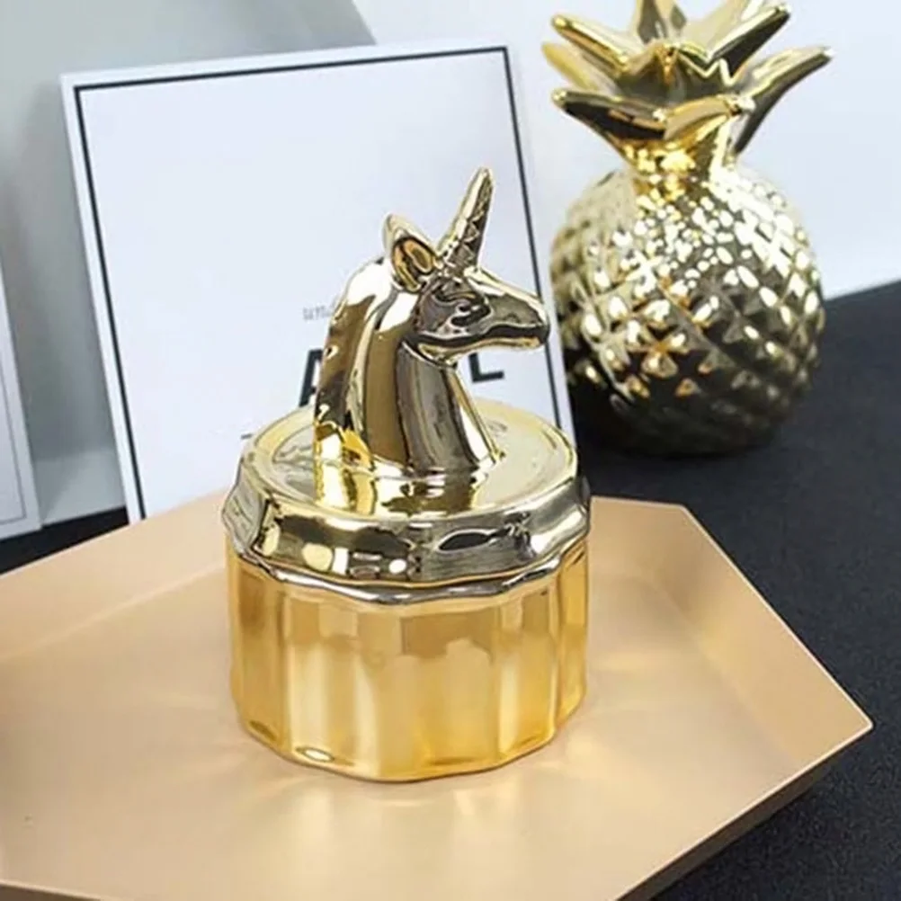

Ceramic Unicorn Jewelry Box Gold Electroplated 13x8cm Rings Holder Trinket Organizer for Women Storage Display