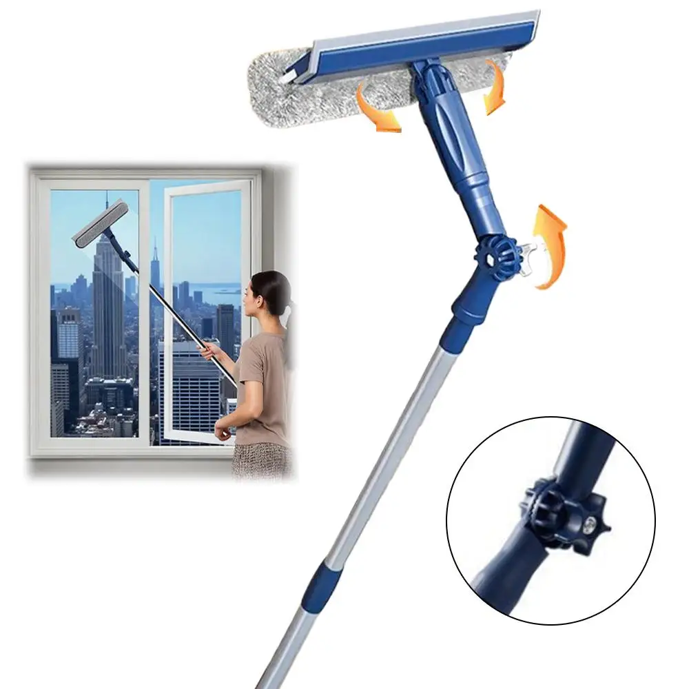 2-in-1 Teleskop-Fensterreiniger mit langem Griff, Schwammbürste, Fensterwischer, Abzieher und Reinigungswerkzeug