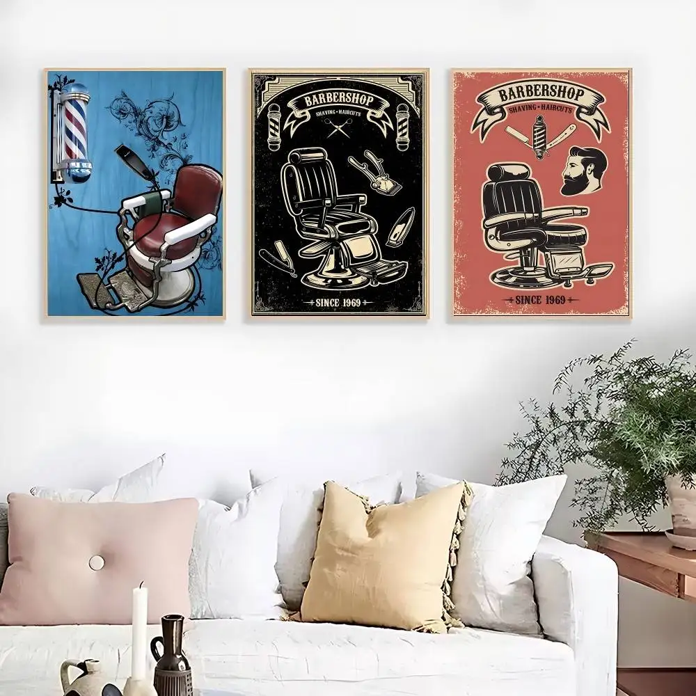 Vintage Barber Shop Posters Kraft Paper Vintage Poster Wall Art Painting Study Aesthetic Art Wall Stickers