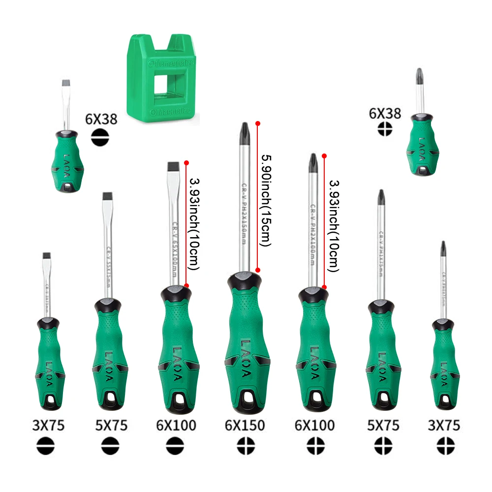 LAOA 6PCS/9PCS Screwdrivers Set Cr- V Screw Driver Slotted and Phillips Screwdrivers Hand Tools Kit