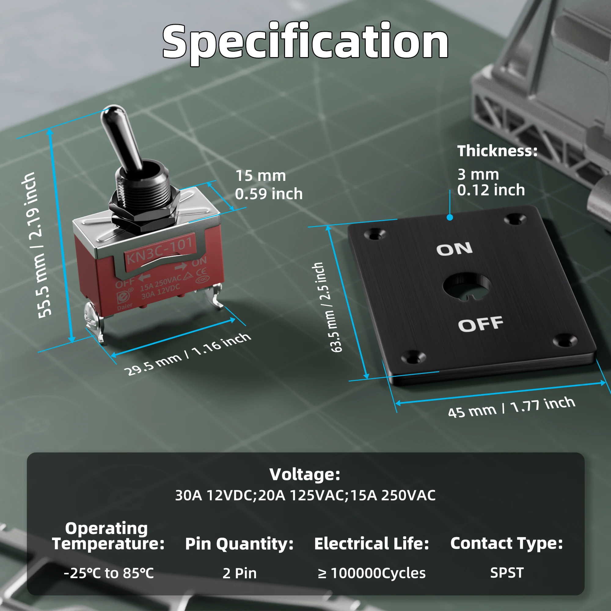 Toggle Switch 12V 30A SPST 2 Pin 12 Volt Heavy Duty ON/Off Toggle Switch with Mounting Panel for Marine Car Boat RV