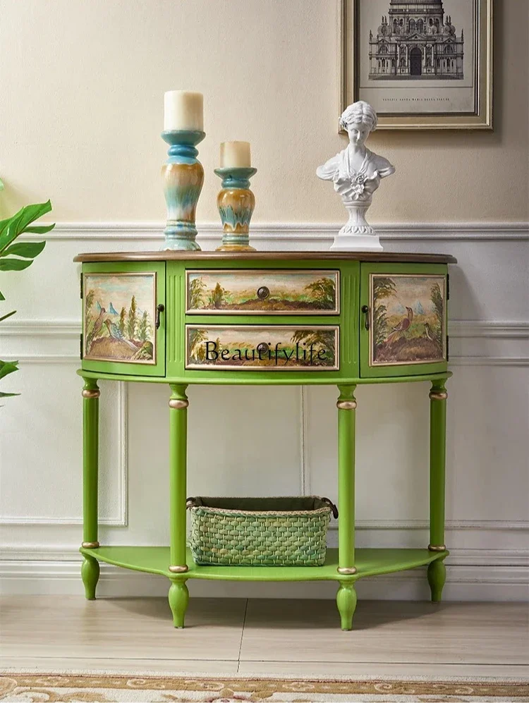 

LX37Painted Hallway Wall Semicircle Side Cabinet Retro Country Corridor Integrated Small Apartment European Style ConsoleSSS