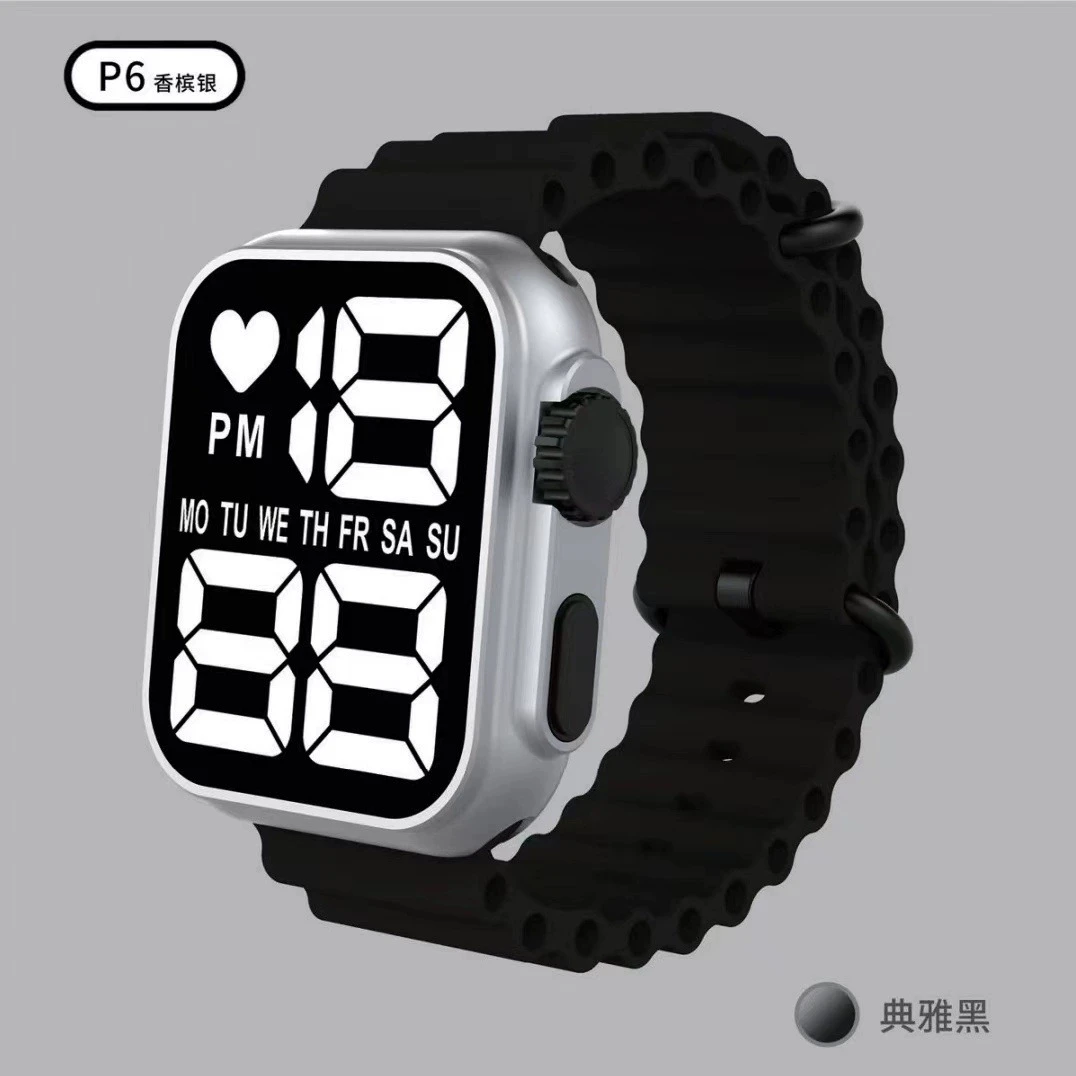 New LED electronic watch P6 champagne silver marine band fashion digital sports children students LED electronic watch