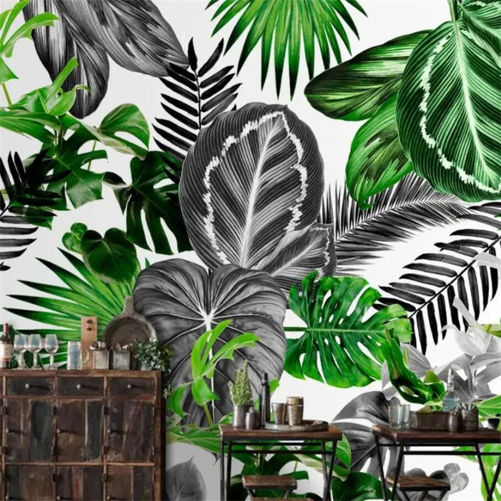 Custom Green banana Leaf Large Mural wallpapers for Living Room Bedroom Luxury 3D Wallpaper Home Decor Stickers 3D Wall Painting